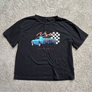 SHEIN Black Graphic Tee with Blue Car Design